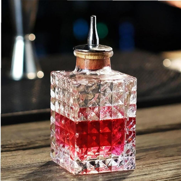 100 ML Square Studded Bitter Bottle - Premium Glass Cocktail Accessory