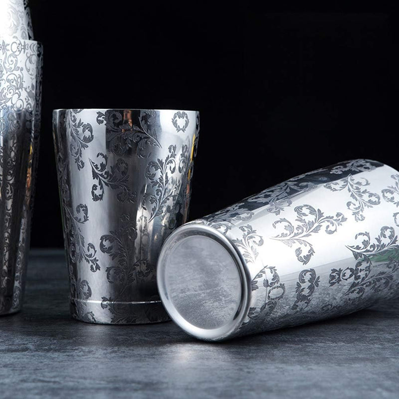 Mirror Leaf Etched Boston Shaker | Cocktail Shaker | Professional Shaker | 750 ML