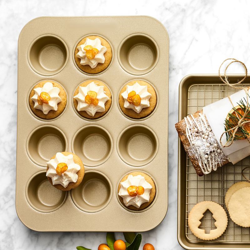 12-Cup Aluminum Muffin Tray Set of 1 | Non-Stick Durable Bakeware Cup Cake Mould for Baking Cupcakes