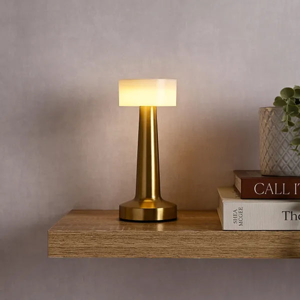 Lite Dumble Shot 3-Color Touch Control LED Table Lamp _ Rechargeable, Metal Base (White Gold)