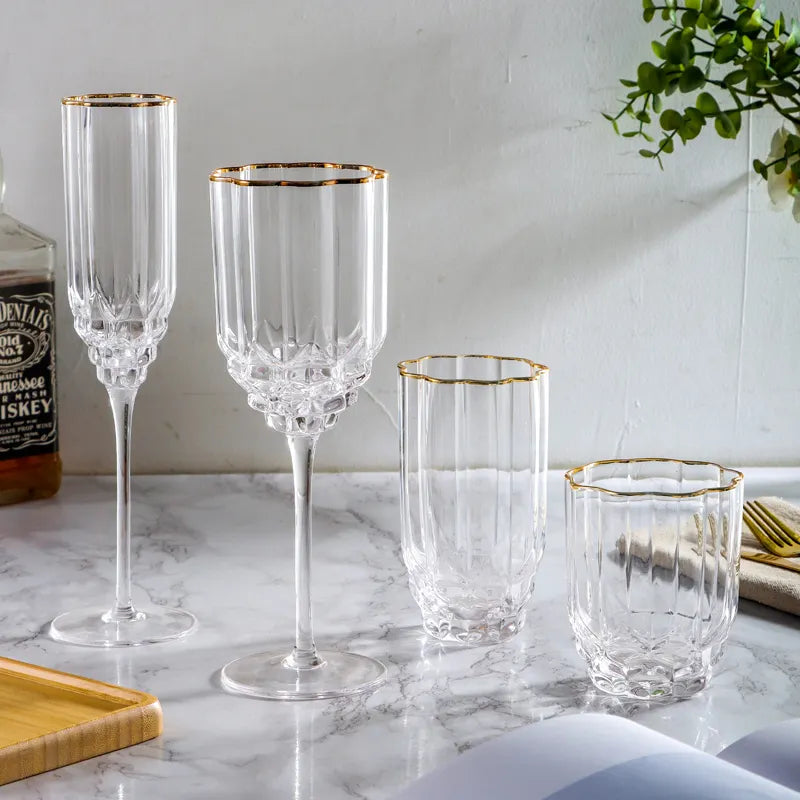Crystal Flower Champagane Glass Set of 2 | Luxurious Stemware for Red & White Wines | Elegant Barware & Gift Set