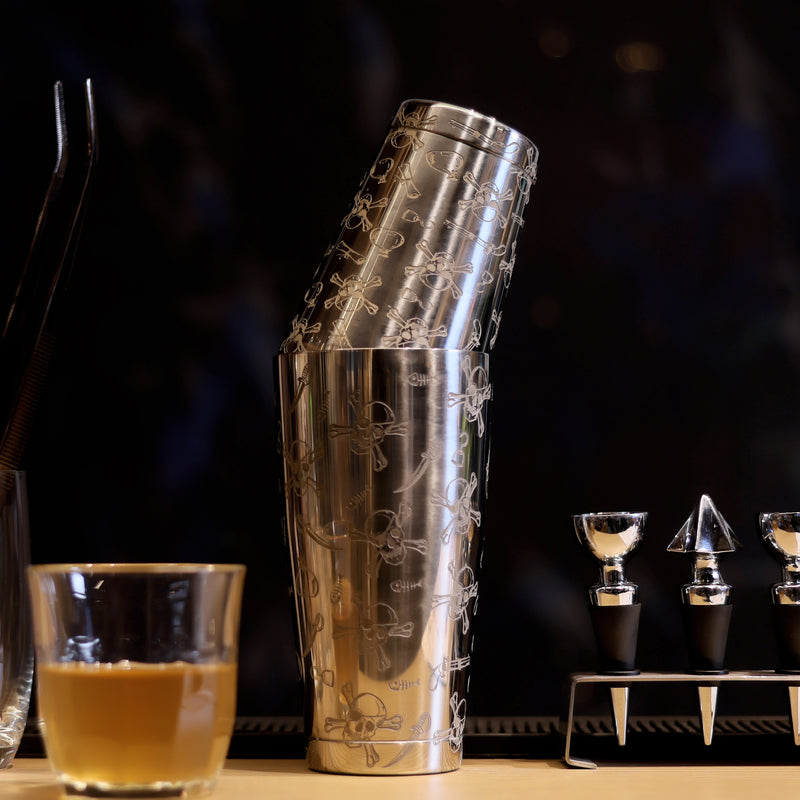 Mirror Skull Engraved Boston Shaker 750 ML | Cocktail Shaker