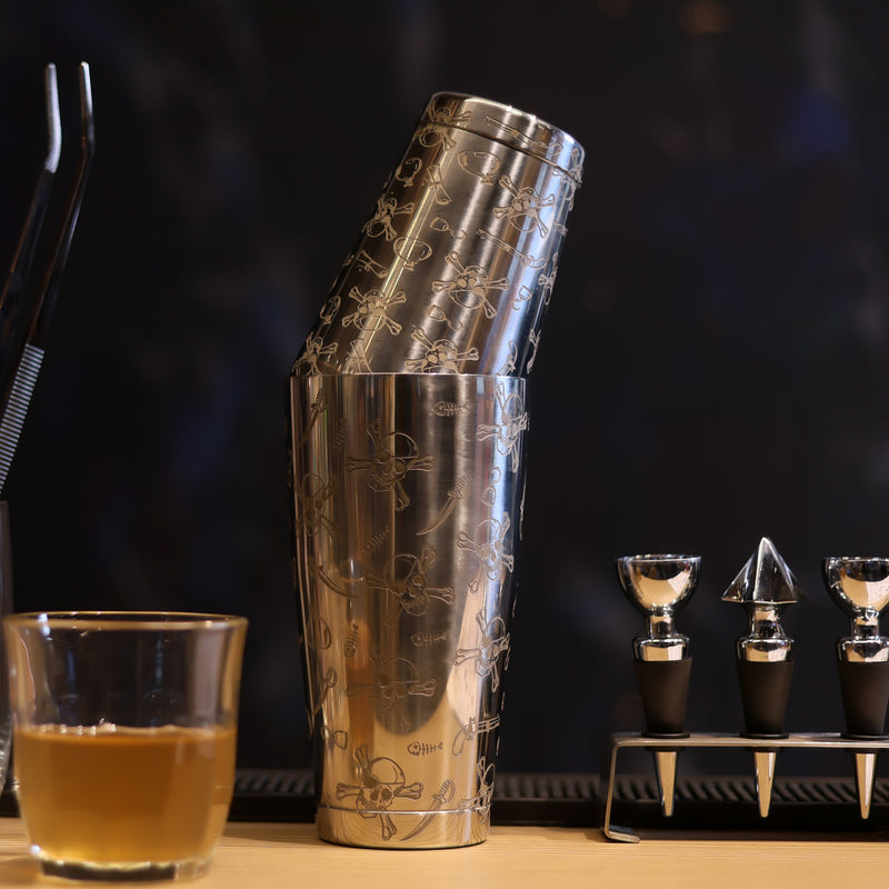 Mirror Skull Engraved Boston Shaker 750 ML | Cocktail Shaker