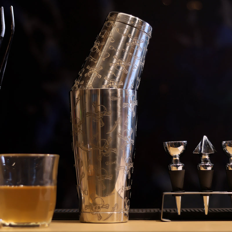 Mirror Skull Engraved Boston Shaker 750 ML | Cocktail Shaker