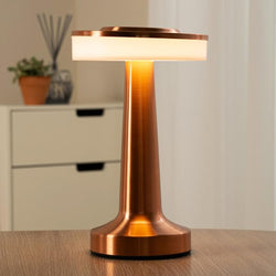 Zudio Lite Flat Shot 3-Color Touch Control LED Table Lamp _ Rechargeable, Metal Base (Rose Gold)