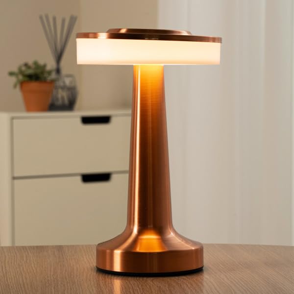 Zudio Lite Flat Shot 3-Color Touch Control LED Table Lamp _ Rechargeable, Metal Base (Rose Gold)