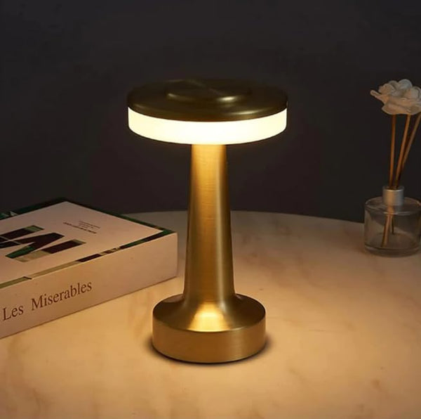 Zudio Lite Flat Shot 3-Color Touch Control LED Table Lamp _ Rechargeable, Metal Base (Gold)