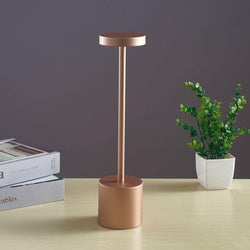 Rose Gold Lite Sleek Metal Rechargeable Tower Cordless Table Lamp with Touch Control