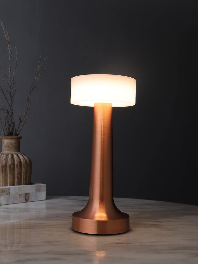 Lite Dumble Shot 3-Color Touch Control LED Table Lamp _ Rechargeable, Metal Base (R. Gold)