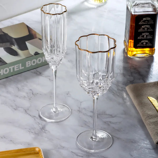 Crystal Flower Wine Glass Set of 2 | Luxurious Stemware for Red & White Wines | Elegant Barware & Gift Set