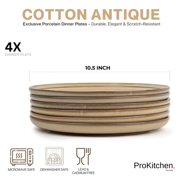 Dinner Plate Rim 10" Cotton Antique - 4 PC Porcelain High Quality