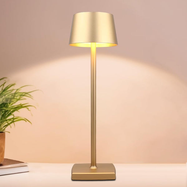 Metal Tall Umbrella Gold LED Table Lamp _ Portable, Rechargeable & Touch-Control