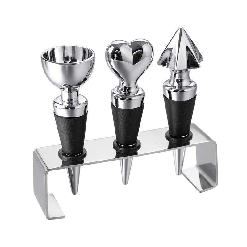 Premium Wine Stopper Set of 3 | Elegant Leak-Proof Bottle Seals for Wine & Spirits | Durable Barware Accessories