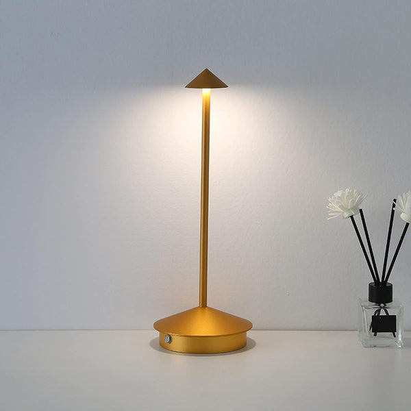 Modern Aero Gold LED Cordless Table Lamp _ Portable, Rechargeable & 3-Color Touch Control