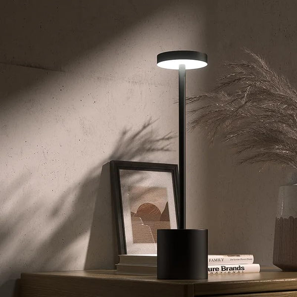 Black Lite Sleek Metal Rechargeable Tower Cordless Table Lamp with Touch Control