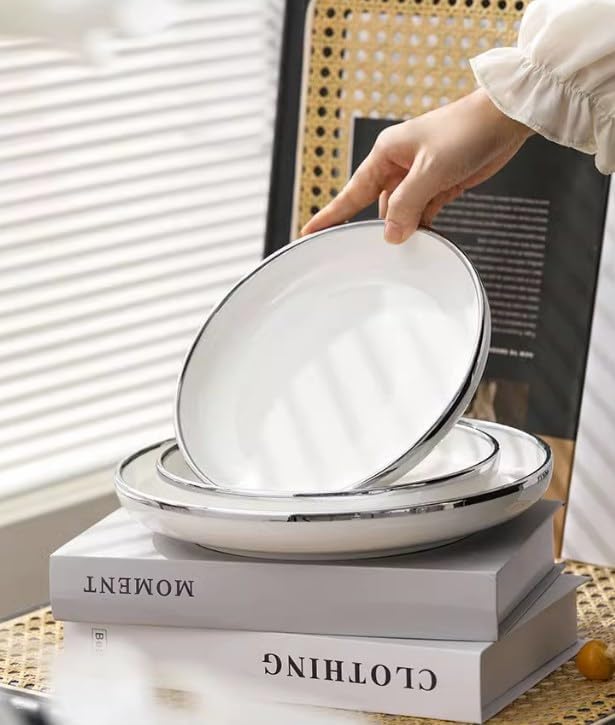 Ivory Silver Rim 18-Piece Dinnerware Set with Gift Box