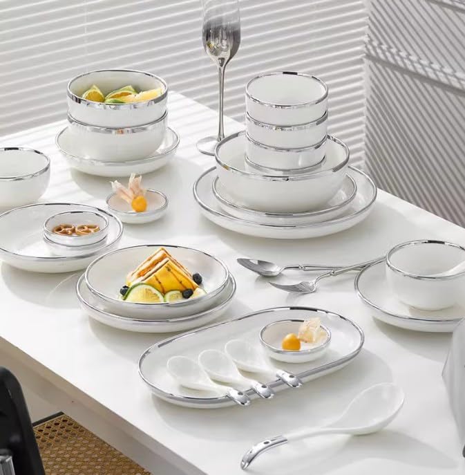Ivory Silver Rim 18-Piece Dinnerware Set with Gift Box