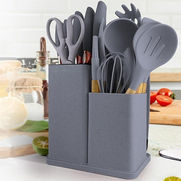 Kitchen Utensil Set - 19 Pcs Wooden Handle (Grey)