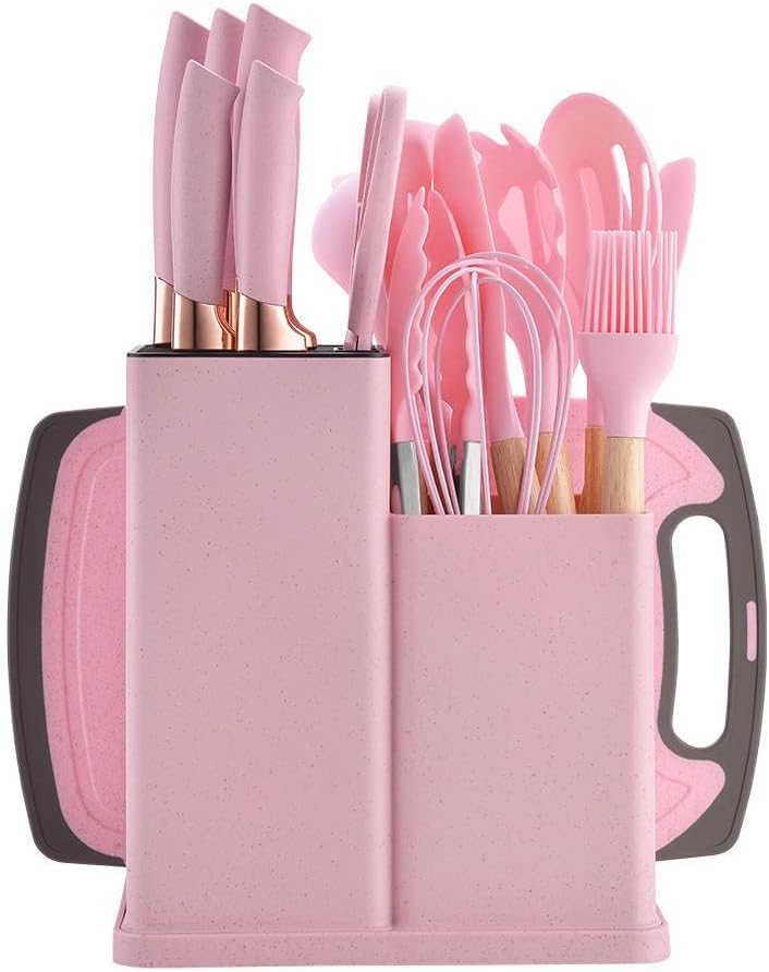 Kitchen Utensil Set - 19 Pcs Wooden Handle (Pink)