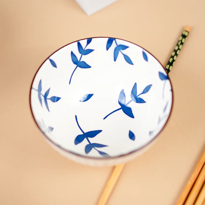 Japanese Blue Ceramic Bowl Set – 6 Pcs
