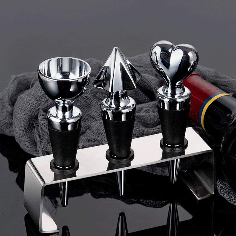 Premium Wine Stopper Set of 3 | Elegant Leak-Proof Bottle Seals for Wine & Spirits | Durable Barware Accessories