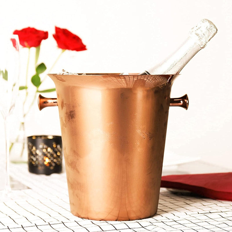 Copper Wine Bucket with Stand | Elegant Stainless Steel Wine Chiller | Premium Barware & Beverage Cooler
