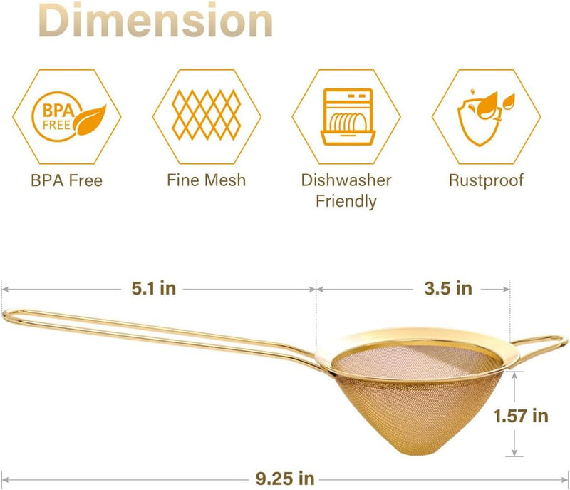 Bar Strainer - Double Net - Gold Finish | Premium | Cocktail Strainer