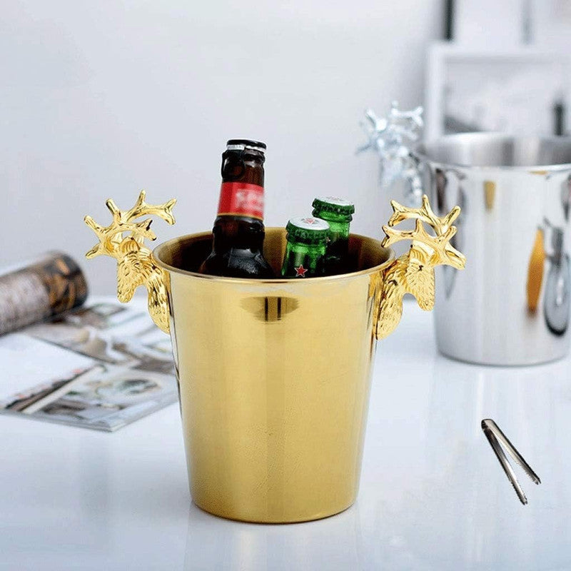 Gold Deer Champagne Bucket | Elegant Barware with Decorative Handles | Premium Wine & Champagne Cooler