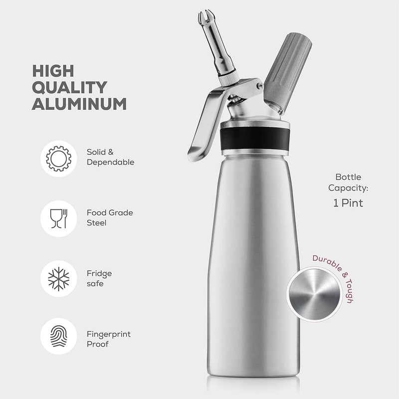 Aluminum Cream Whipper - 1000ML Cream Dispenser Canister with 3 Decorative Nozzles