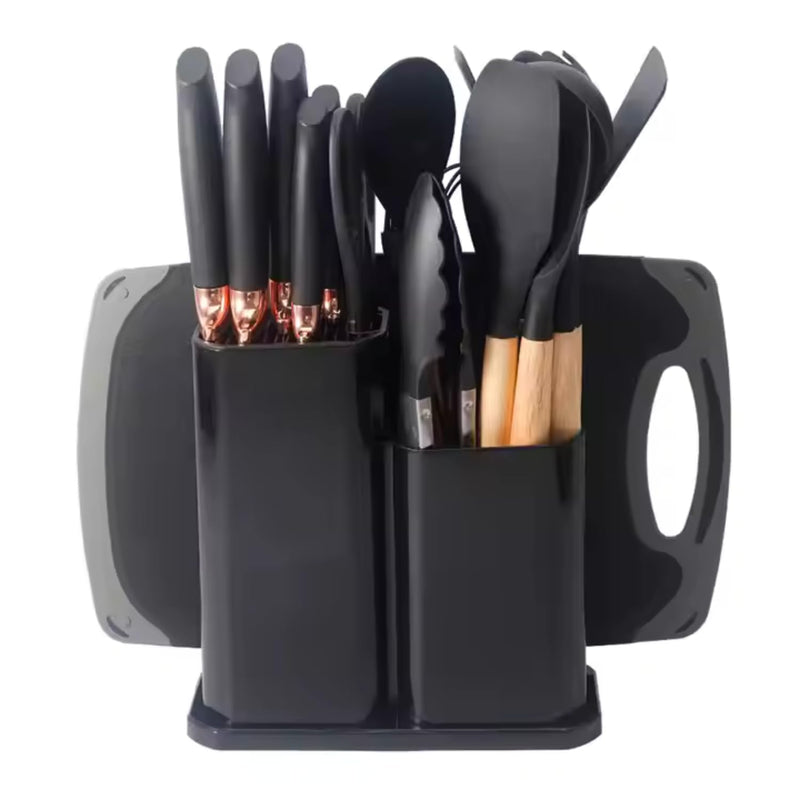 Kitchen Utensil Set - 19 Pcs Wooden Handle (Black)