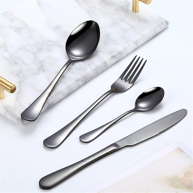 Black 24-Pieces Stainless Steel Flatware Set with Gift Box, Mirror Polished, High Grade Steel Tableware