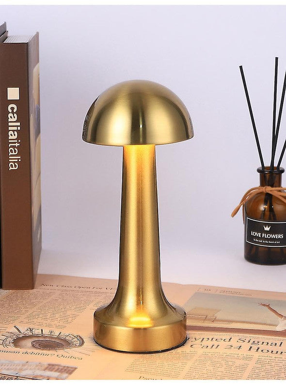 Lite Umbrella Shot 3-Color Touch Control LED Table Lamp _ Rechargeable, Metal Base (Gold)