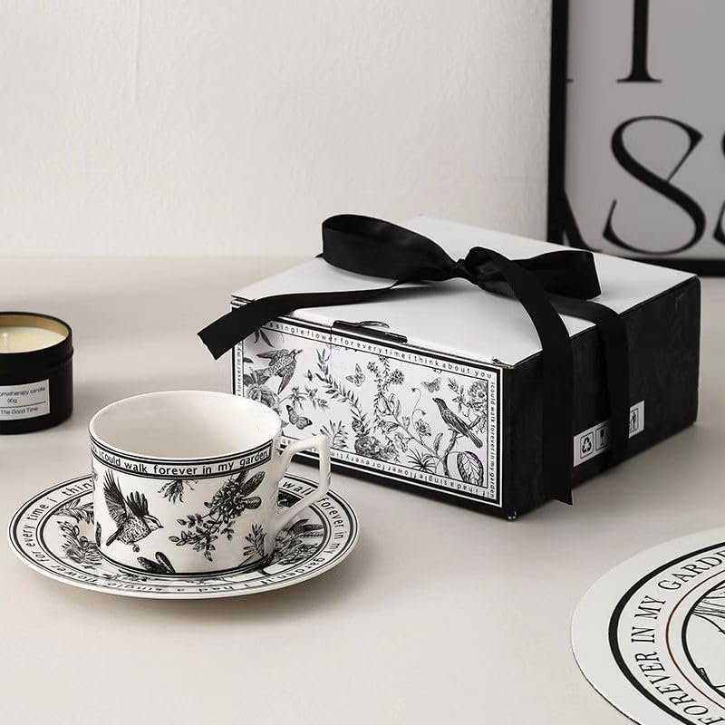 Black & White Tea Cup Set of 2 with Saucer