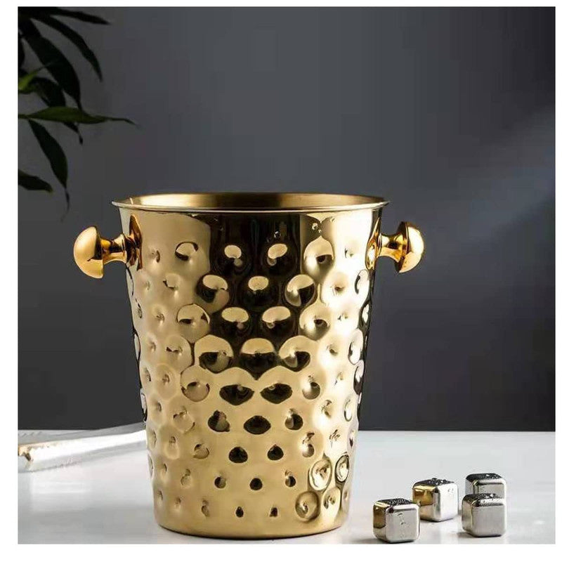 Gold Hammered Champagne Bucket with Stand | Elegant Barware for Wine & Champagne Cooling | Premium Party & Event Drinkware