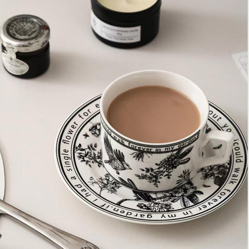 Black & White Tea Cup Set of 2 with Saucer