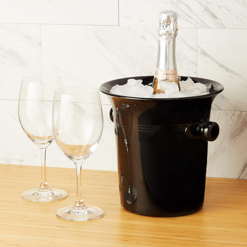 Black Wine Bucket with Stand | Elegant Stainless Steel Wine Chiller | Premium Barware & Beverage Cooler