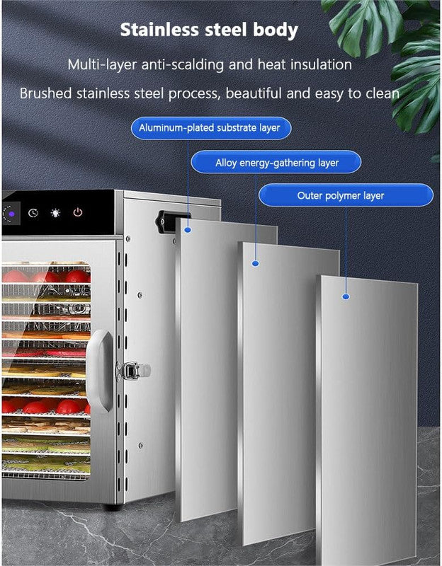 ProSeries H12-C001 - 12 Tray Stainless Steel Food Dehydrator | 800W | Adjustable Timer