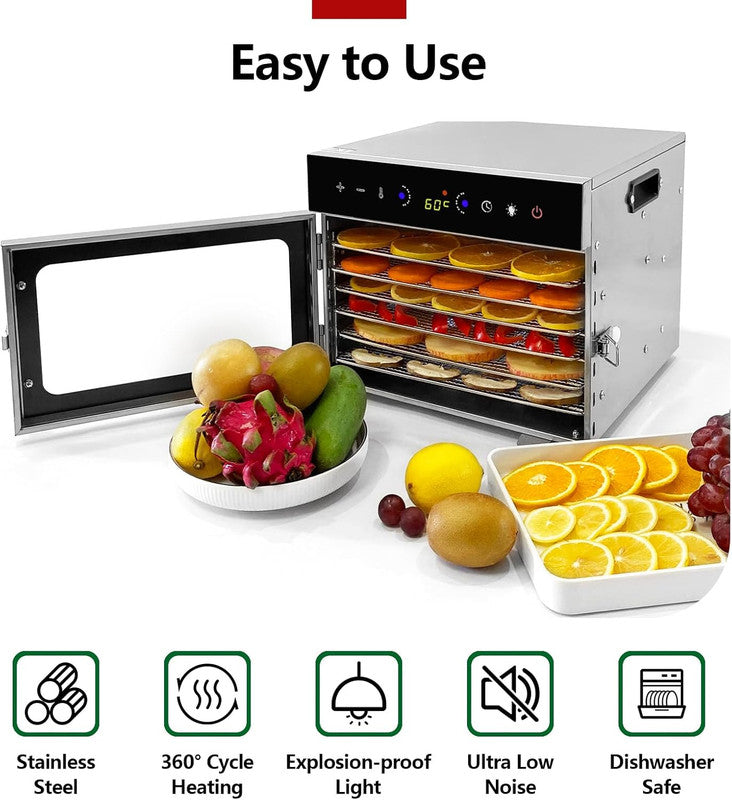 ProSeries H6-C001 - 6 Tray Stainless Steel Food Dehydrator, 400W | Adjustable Timer