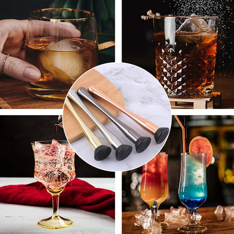 Gold-Finish Cocktail Muddler | Stainless Steel Bar Tool for Mixing & Mashing | Premium Bartender Essentials