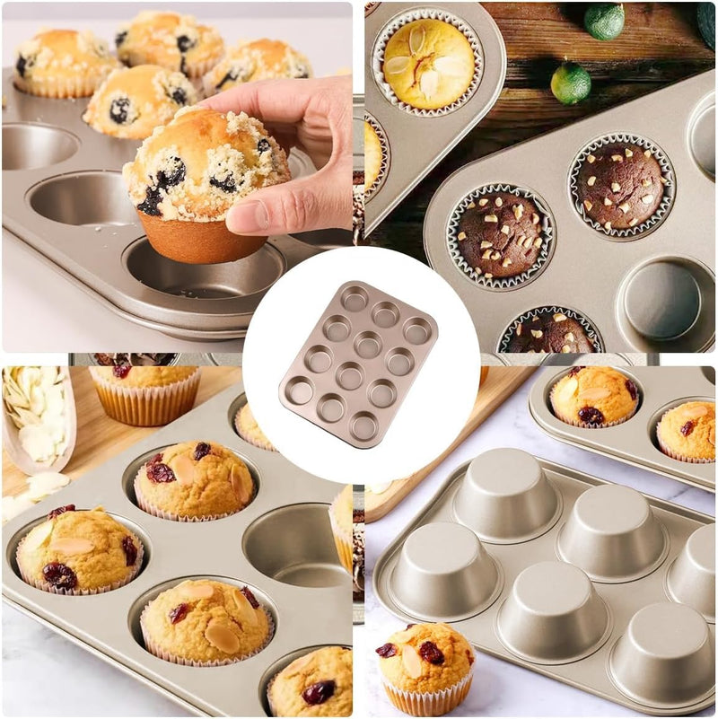 12-Cup Aluminum Muffin Tray Set of 1 | Non-Stick Durable Bakeware Cup Cake Mould for Baking Cupcakes