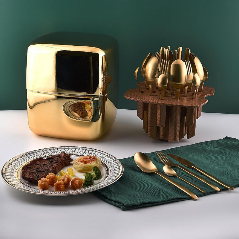 Egg-Shape Storage Box 24-Piece Golden Cutlery Tableware Set
