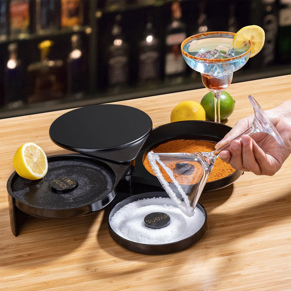 Margarita Salt Rimmer 3 Tier Bar Glass Rimmer with Lid and 3 Sponges