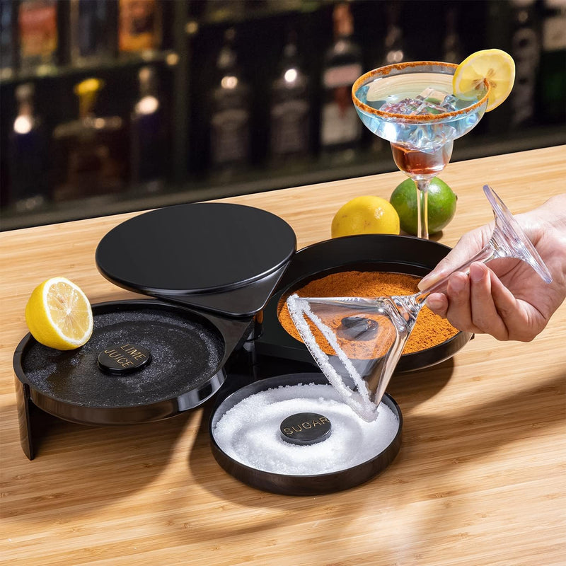 Margarita Salt Rimmer 3 Tier Bar Glass Rimmer with Lid and 3 Sponges
