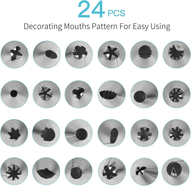 24 Pieces Decorative Pastry Nozzles Set – Stainless Steel Cake Decorating Tool