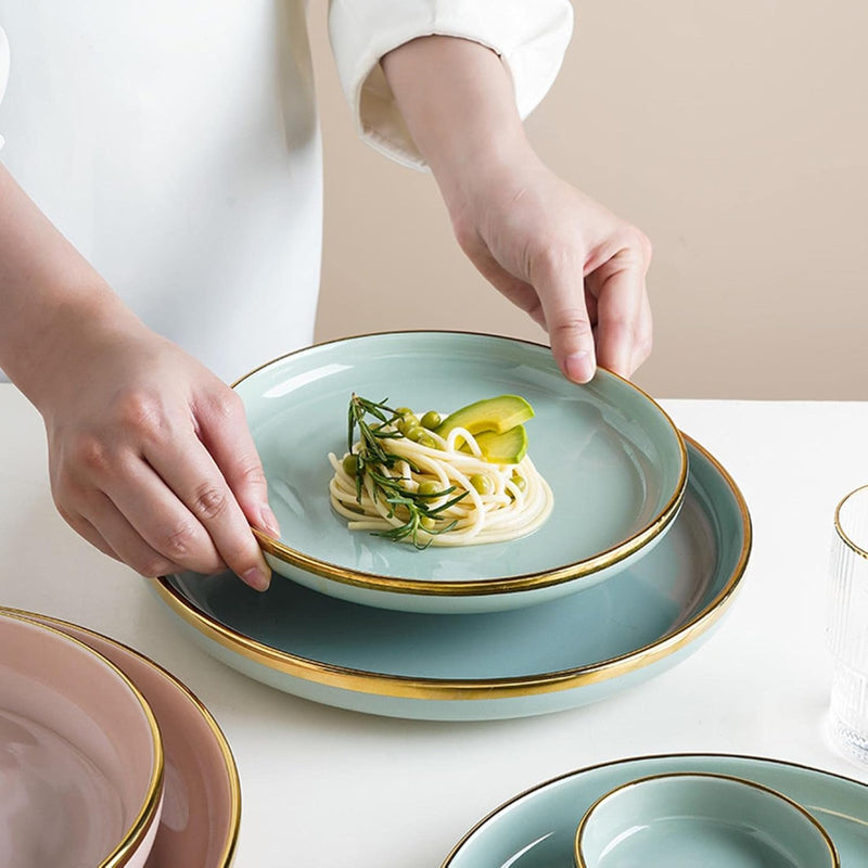 Pistachio Green Gold Rim 26-Piece Dinnerware Set with Gift Box