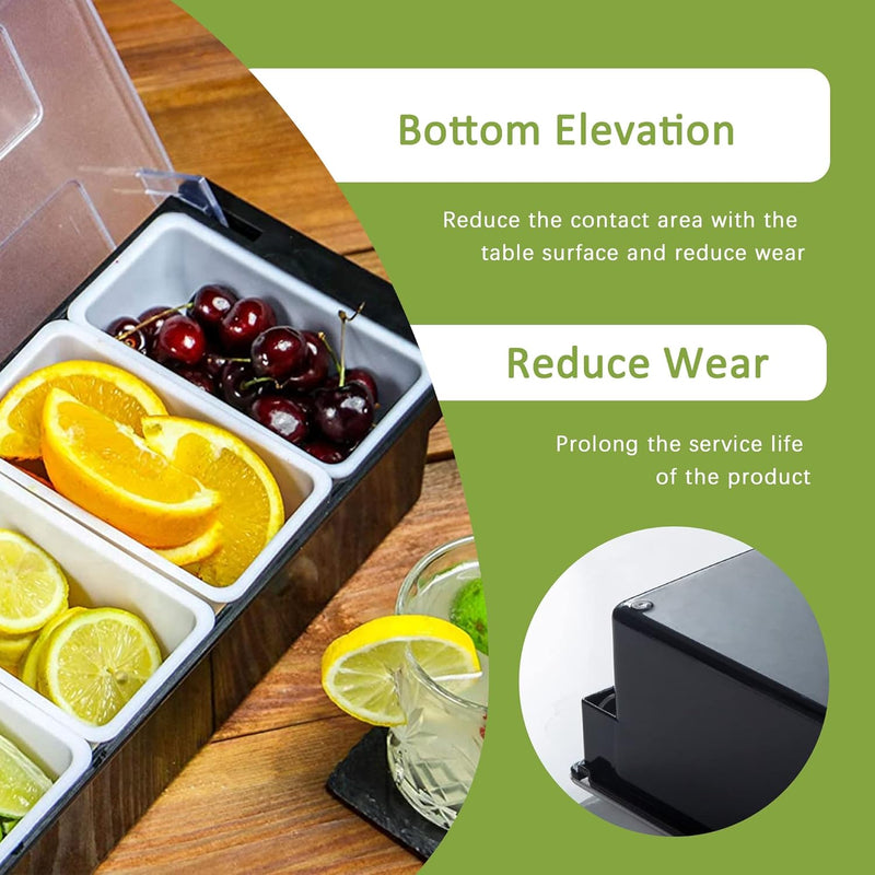 6 Compartments Garnish Tray with Lid, Food and Condiment Organizer for Fruit Veggie Salad, Ice Cooled Bar Top