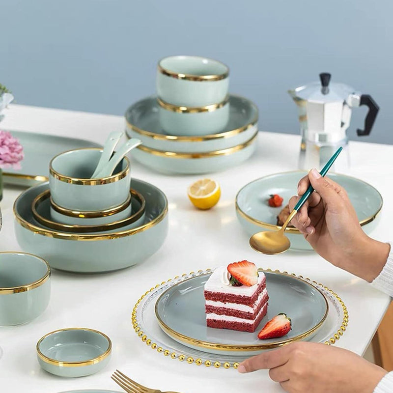 Pistachio Green Gold Rim 26-Piece Dinnerware Set with Gift Box