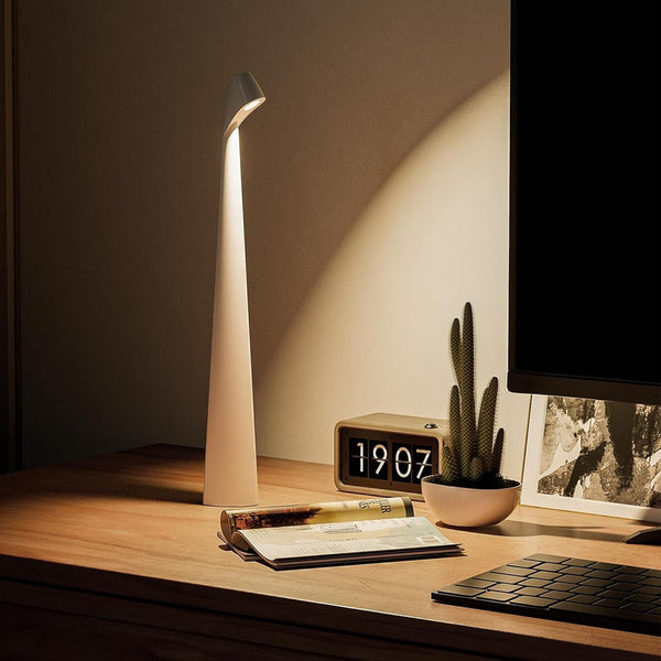 Metal Reading Tall LED Desk Lamp _ Portable, Rechargeable & 3-Level Dimmable Touch Lamp (White)