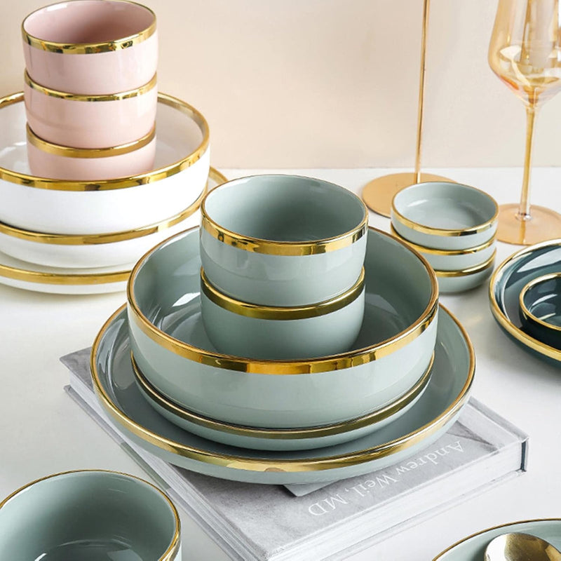 Pistachio Green Gold Rim 26-Piece Dinnerware Set with Gift Box