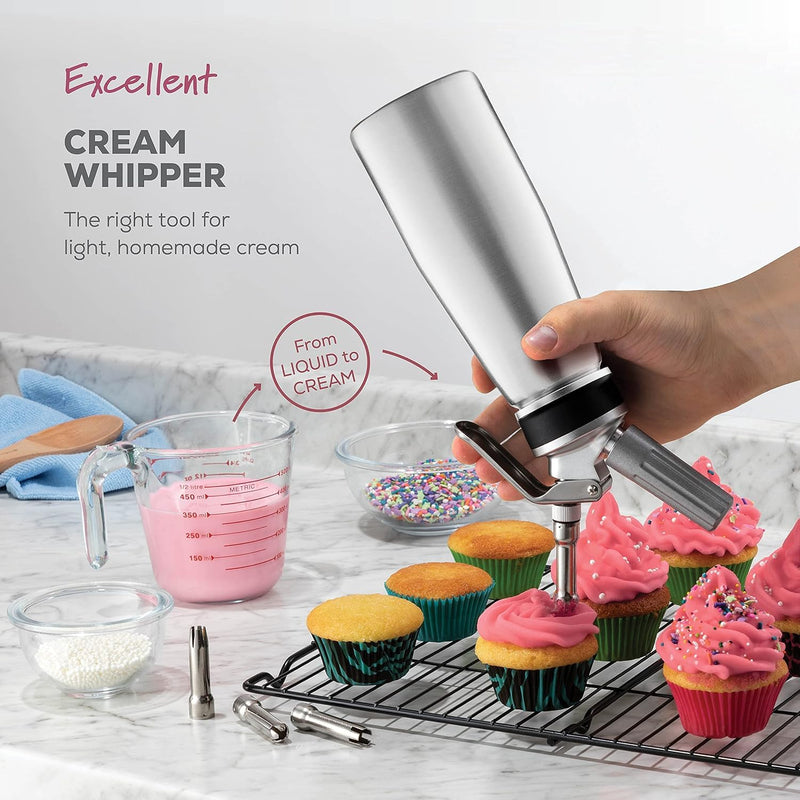 Aluminum Cream Whipper - 1000ML Cream Dispenser Canister with 3 Decorative Nozzles